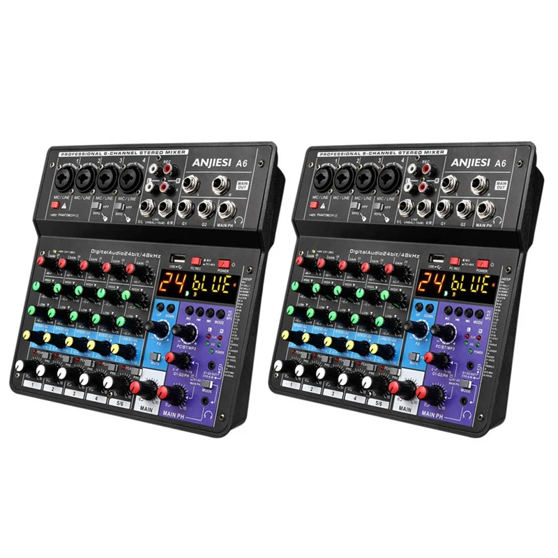 

Sound Card Audio Mixer Sound Board Console Desk System Interface 6 Channel USB Bluetooth 48V Power Stereo