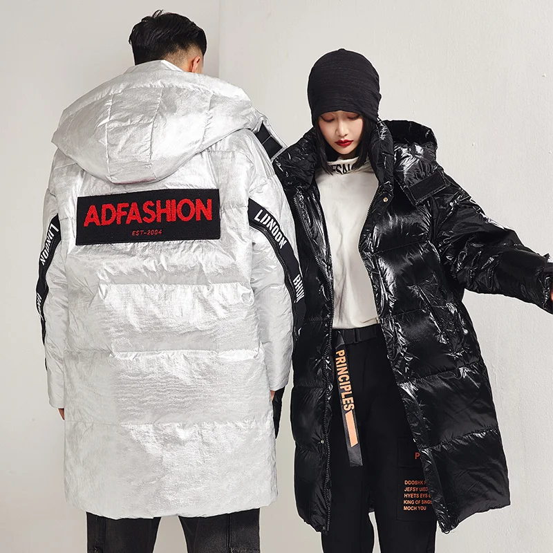 2021 new down jacket men's long fashion brand handsome hooded coat men loose thickened warm coat bright white duck down coubles