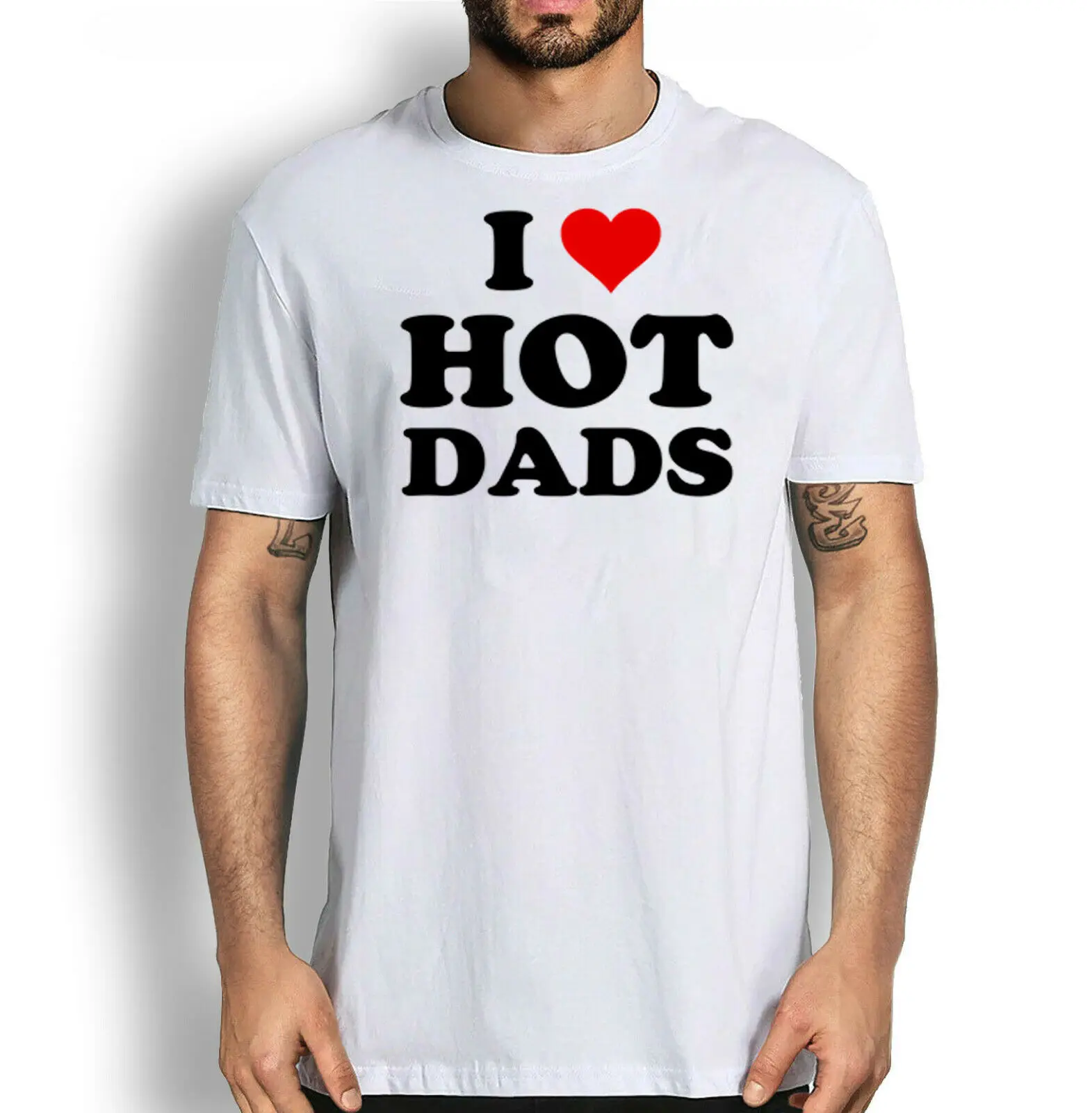 

I Love Hot Dads T-shirt Funny Red Heart Love Dads T-shirt, Hot Dads Shirt Versatile O - Collar Four - Season PrintingT-shirt