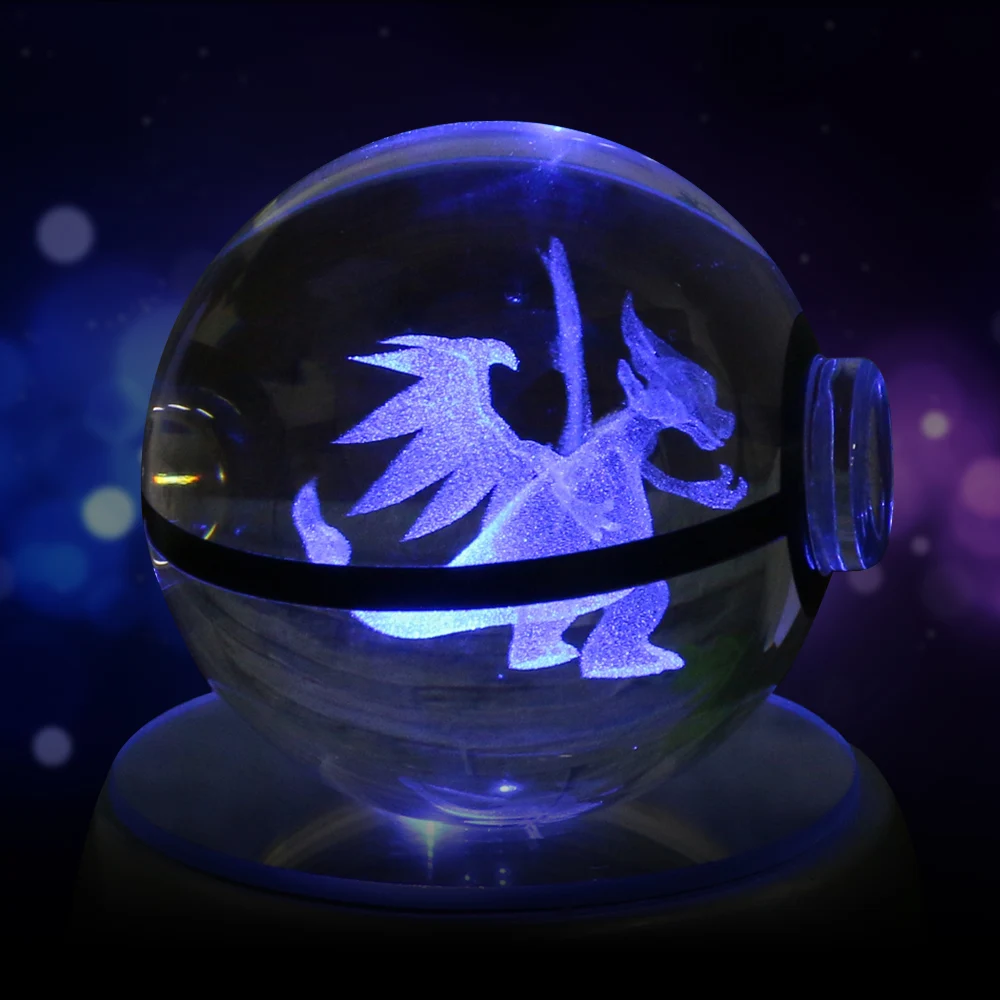 Mega Charizard Хуэй юань 3D Хрустальный шар Светодиодная лампа для Покемон серии Пикачу/генгар/Jigglypuff 5 см настольное украшение свет стеклянный шар HY-668 - Цвет: Mega Charizard