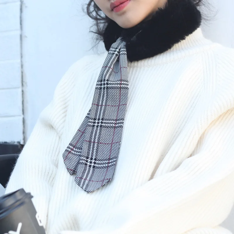 Зимние Модные женские туфли искусственный меховой шарф воротник с принтом плед