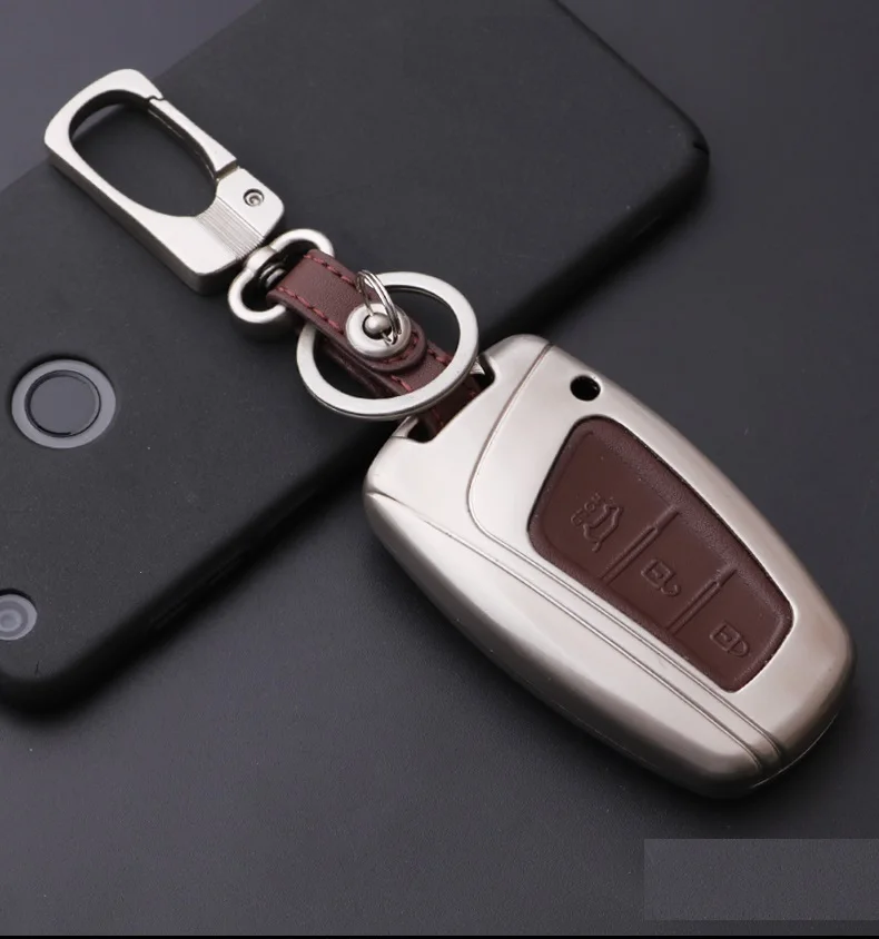 Цинковый сплав + кожаный автомобильный чехол для брелка с ключом цепи Hyundai Santa Fe