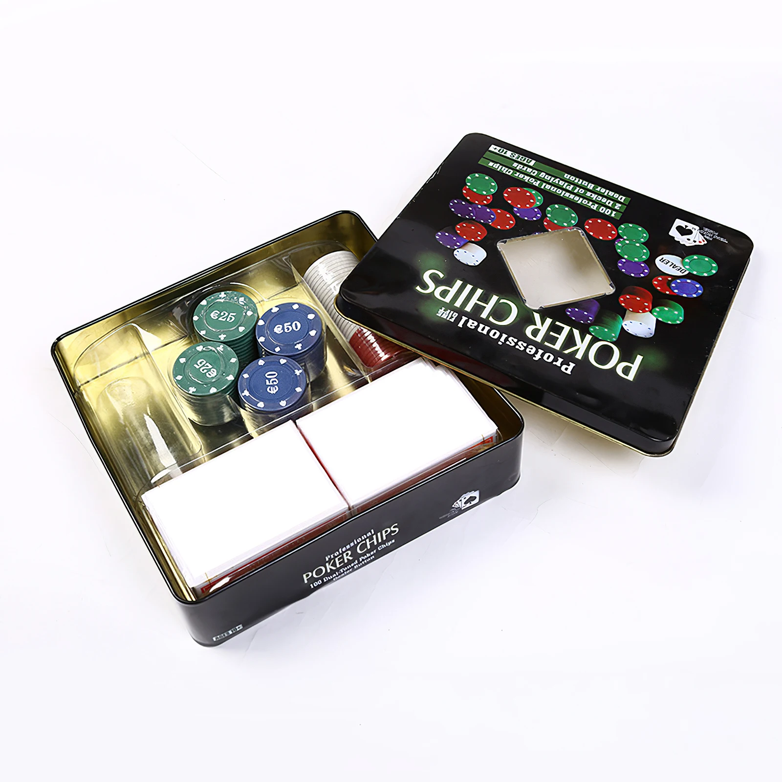 

Набор классических чипов и карт, 100 шт., набор Профессиональных Покерных чипов для казино 4 цветов, набор покерных фишек, набор покерных лоток...