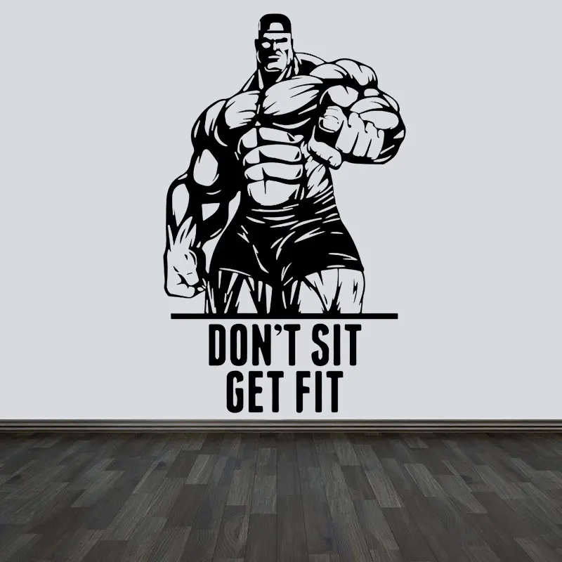 

Don't Sit Get Fit Quotes Bodybuilder Gym Club Fitness Coach Sport Muscles Wall Sticker Vinyl Decor Decals Removable Mural S080