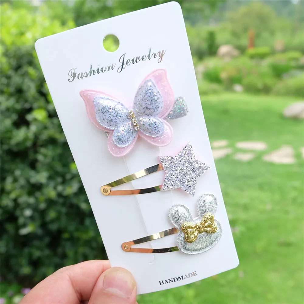 3 шт./компл. милые бабочки для девочек блестящая заколка волос с цветком kawaii