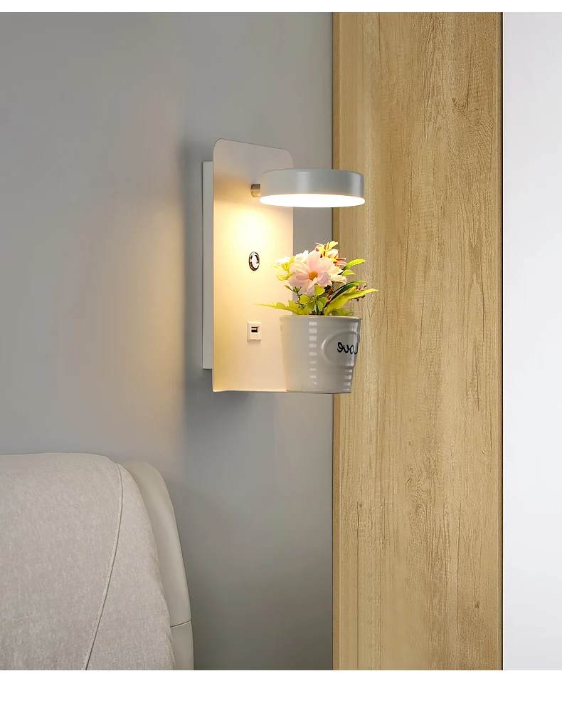 Beside Room USB LED Wall Lights  Interface Fashion White Black Lamps  Fixture Corridor Aisle Lighting Free shipping