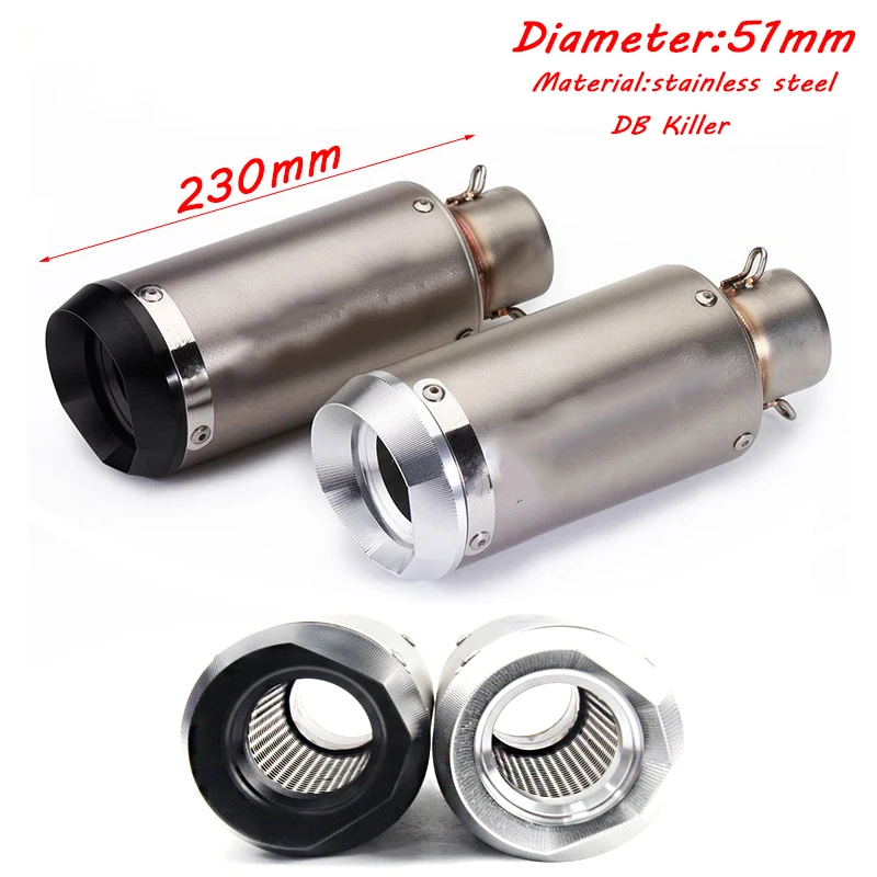 

Universal Short Exhaust Muffler Tip Pipe With Removable DB Killer Slip On For 38-51mm Motorcycle Stainless Steel Baffler System