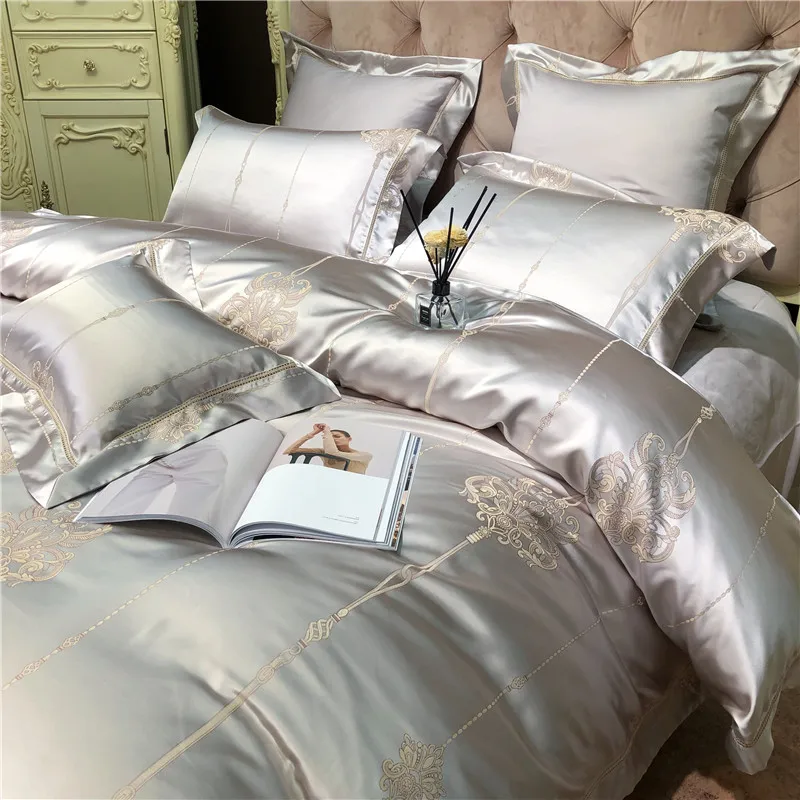 Роскошный Серебристый жаккардовый Комплект постельного белья 2019 размер queen/king