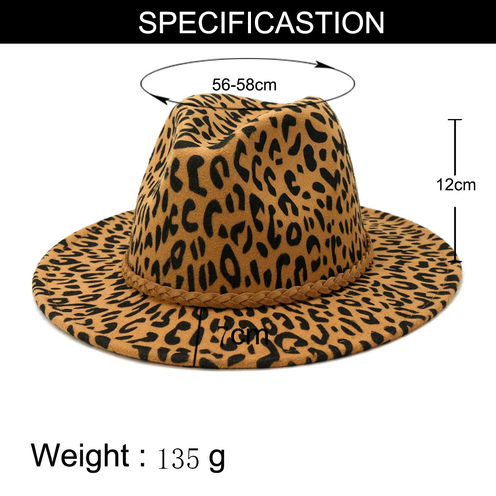 FS Women Vintage Wide Brim Felt Fedora Hats Leopard Print Men Wool Panama Jazz Cap Khaki Army Green Wine Red Beige Gray Hat