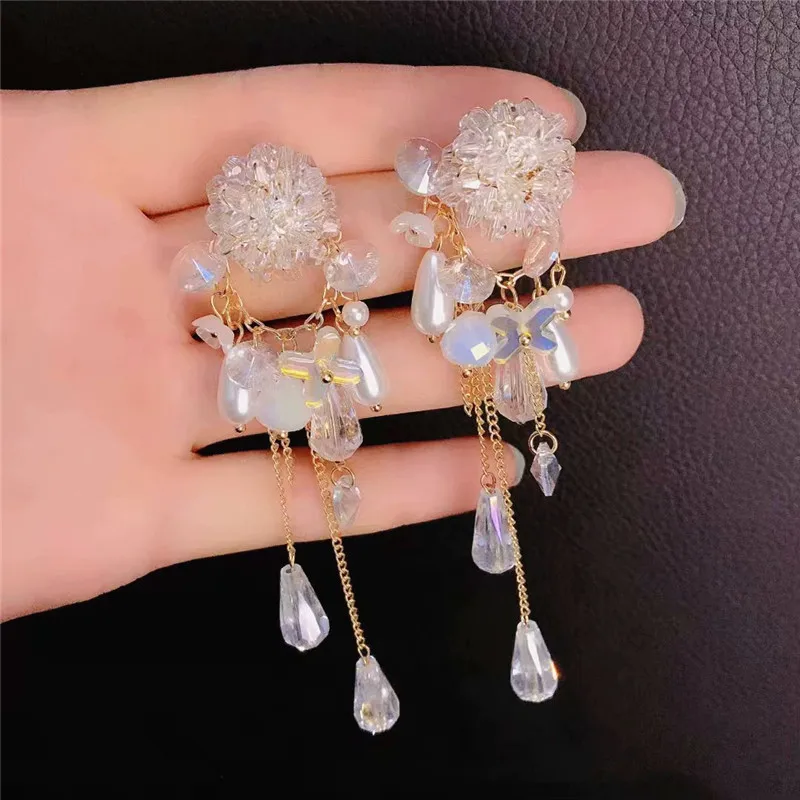 

2021 модные роскошные свадебные туфли с отделкой жемчугом и прозрачными стразами серьги с кисточками и кристаллами для женщин Женская Свадеб...