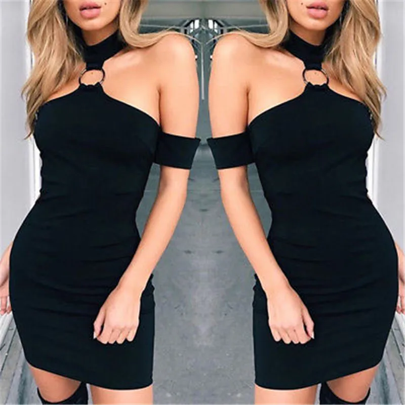 Black Women Sexy Bandage Bodycon Dress Cocktail Clubwear Short Mini Ladies Halter Neck Off-Shoulder Sleeveless | Женская одежда