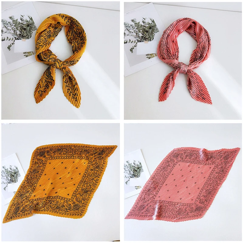 Модный женский плиссированный шарф длинный Шелковый складной квадратный