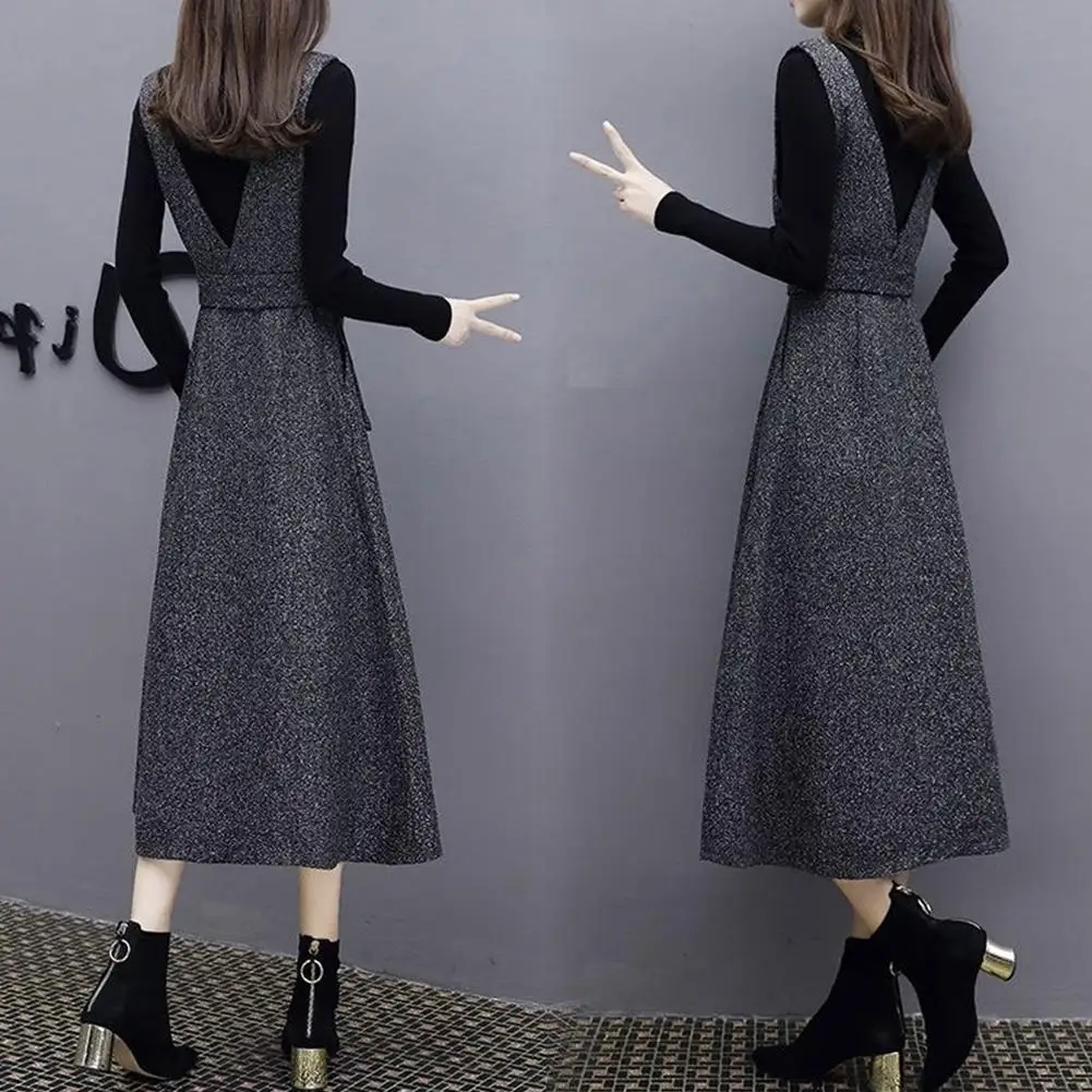 Комплект из 2 предметов элегантное платье с поясом + Базовая рубашка длинными