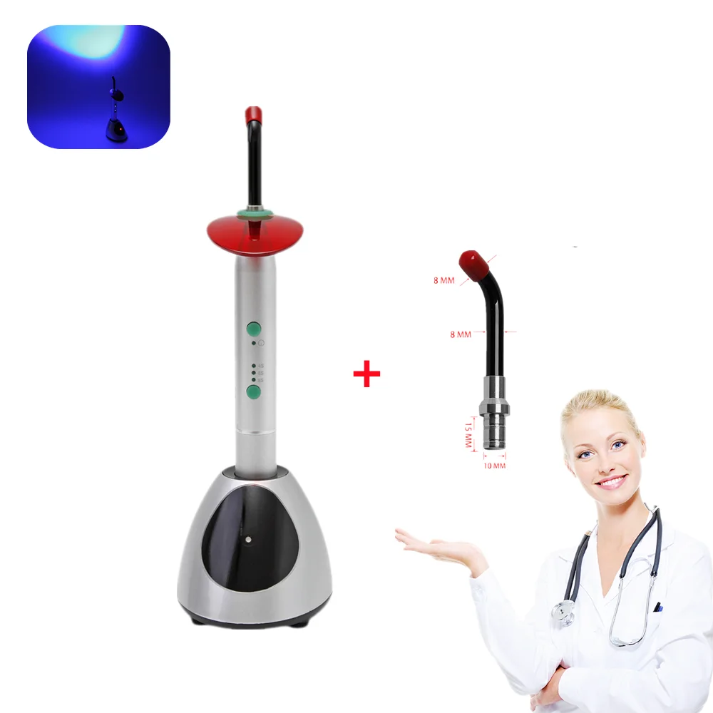 Dental LED Curing Light Lamp Resin Wireless Cordless Orthodontic D8 with Rechargeable Power Fiber Rod Tip CE