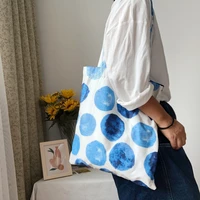 summer large wave point thin cotton cloth bag blue fresh bubble point shoulder canvas bag reuseable shopping tote bag for women