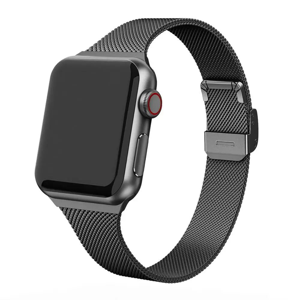 Ремешок Миланская петля для Apple Watch 5 band 40 мм iWatch 38 тонкий металлический браслет из