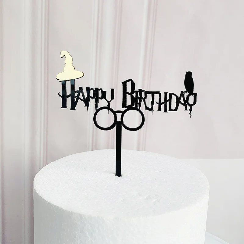 

New Acrylic Magic Theme Happy Birthday Cake Topper Magic Hat Glasses Boy Birthday Baby Shower Decoration Supplies Kids Favors