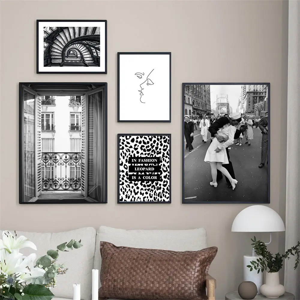 Модный настенный постер с изображением пары поцелуев черная белая линия рисунок