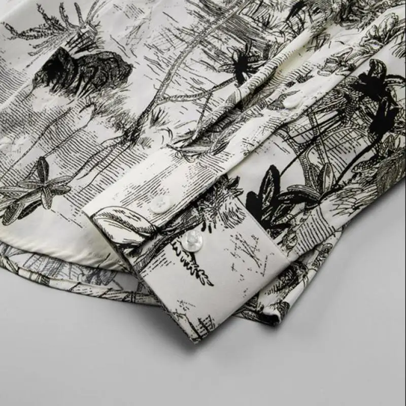 

100% Cotton Mens Shirts Luxury Digital Printing Long Sleeve Casual Mens Dress Shirts Plus Size 4xl Slim Fit Male Shirts