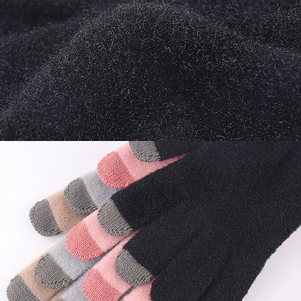 

Women Winter Touch Screen Bear Embroidery Full Finger Elastic Warm Knit Gloves