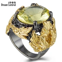 dreamcarnival 1989 big powerful chunky rings women wedding engagement radiant cut zircon black gold color hot pick gifts wa11750