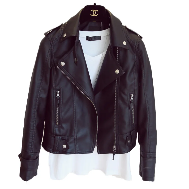 

Модная Осенняя повседневная куртка из искусственной кожи FMFSSOM, пальто из искусственной мягкой кожи, ветрозащитная тонкая черная куртка с за...