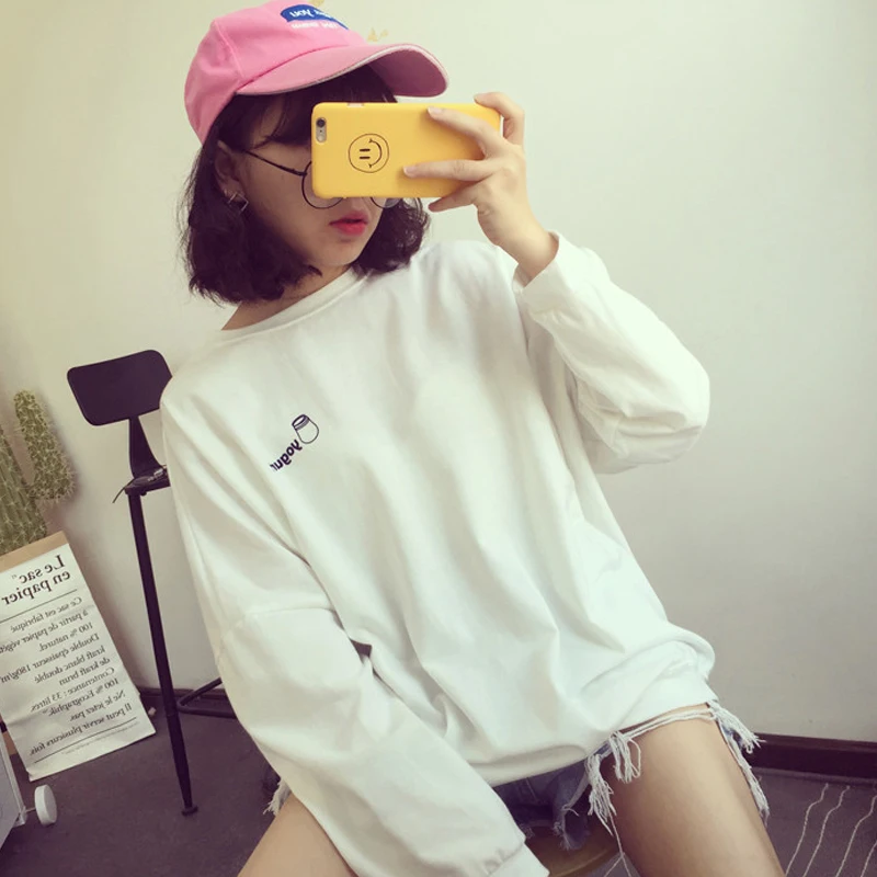 Футболка женская осенне-зимняя однотонная с длинными рукавами и круглым вырезом