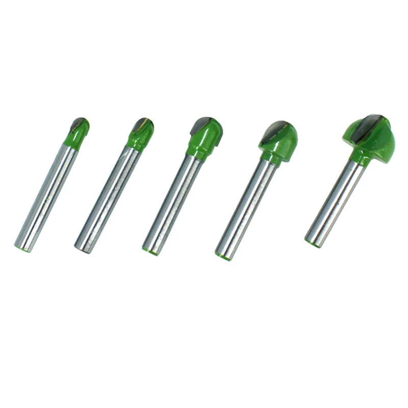 

JFBL Hot 5Pcs 6Mm Shank Ball Nose Router Bits Set End Mill Round Cove Box Solid Carbide CNC Radius Core Milling Bit