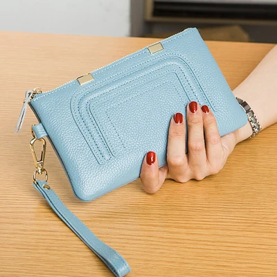 1030 sky blue Модные женские кошельки из натуральной кожи, женские кошельки для отдыха из воловьей кожи на молнии, Короткие Кошельки для телефона, Женские Оригинальные кожаные кошельки - Цвет: 1030 sky blue