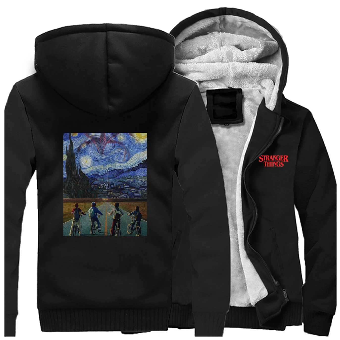

Stranger Things Thick Hoodie Mens Sweatshirt 2019 Winter Warm Jacket Fleece Hip Hop Man Streetwear Trendy Faces Men Clothing