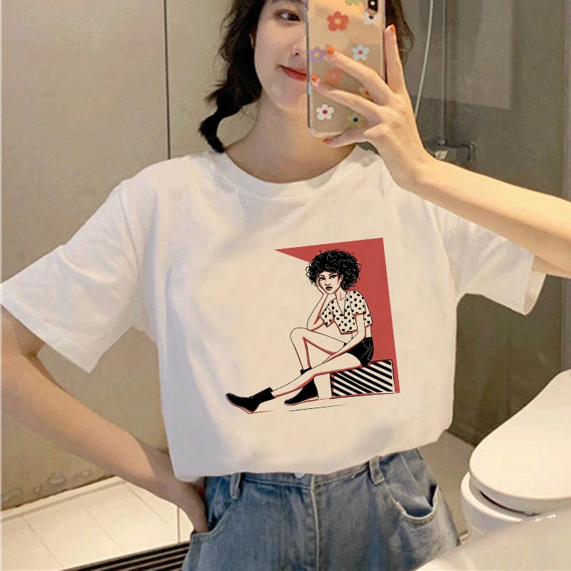 

2021 New Women T Shirt Sexy Girls Summer Short Sleeve Casual Fashion Female Ladies Top Tees Ullzang Vintage Streetwear T-Shirts