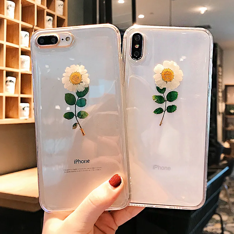 

Real Flowers Dried Flowers Transparent Soft TPU Cover Case For iPhone 11 pro max X 6 6S 7 8 plus Clear Floral XR XS Max SE 2020