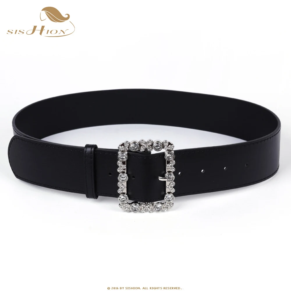 SISHION Leather Waist Belt for Women SP0806 Luxury Designer Wide Rinestone Black Red White Long Belt Waistband