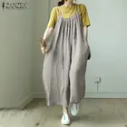 Праздничный хлопковый сарафан ZANZEA, кафтан, однотонное повседневное Свободное длинное женское платье макси без рукавов, платья, женское платье с карманами