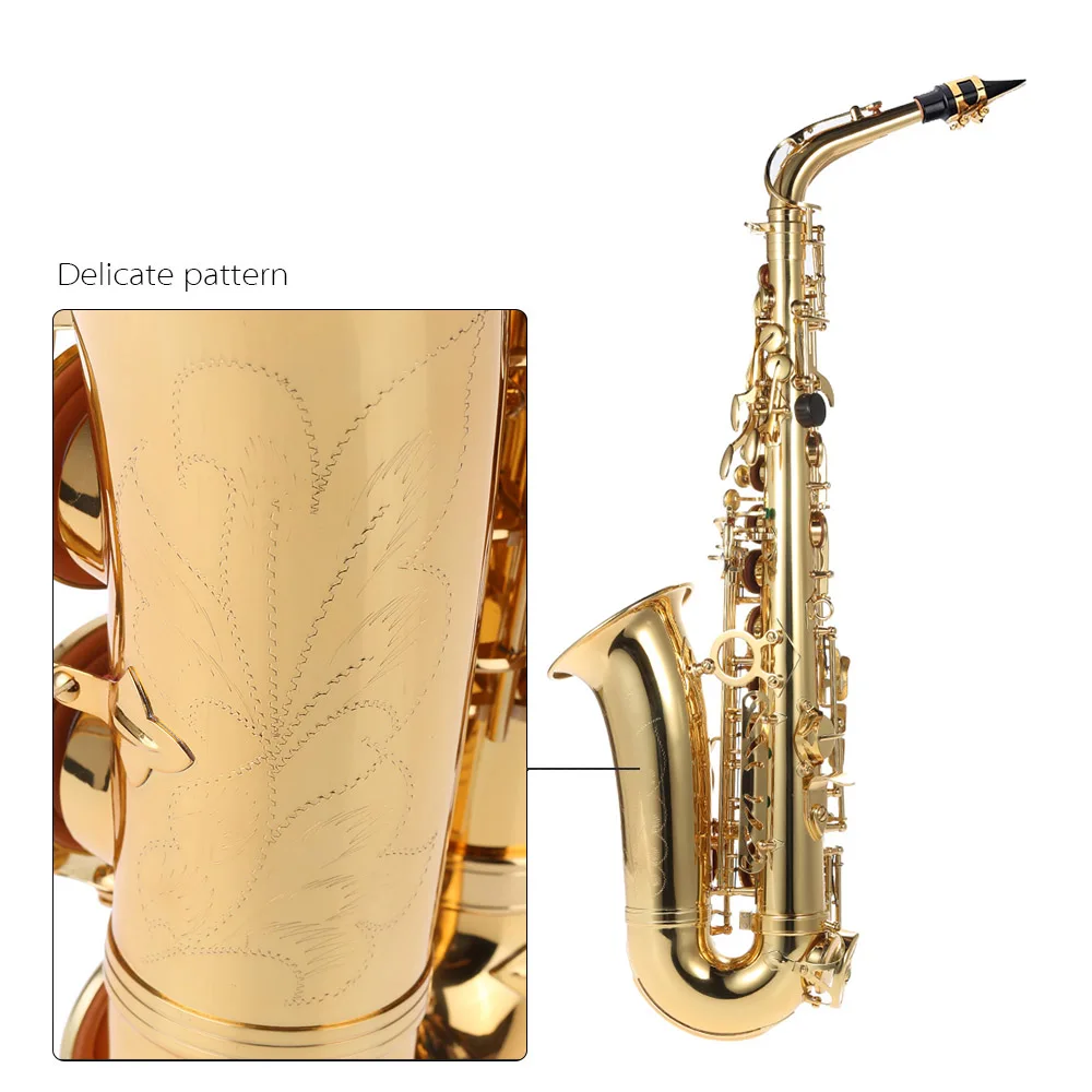 Альт саксофон ammoon bE латунный лакированный Золотой E плоский Sax 802 Тип клавиш
