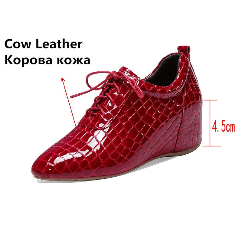 

Woman lace up Spring Summer Basic Pumps Genuine Leather increased med Heels casual Shoes ladies work shoes