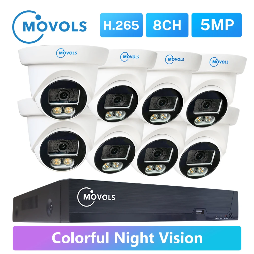 MOVOLS 5MP полноразмерная цветная система безопасности камеры 8CH H.265 + DVR 4 шт/8 шт