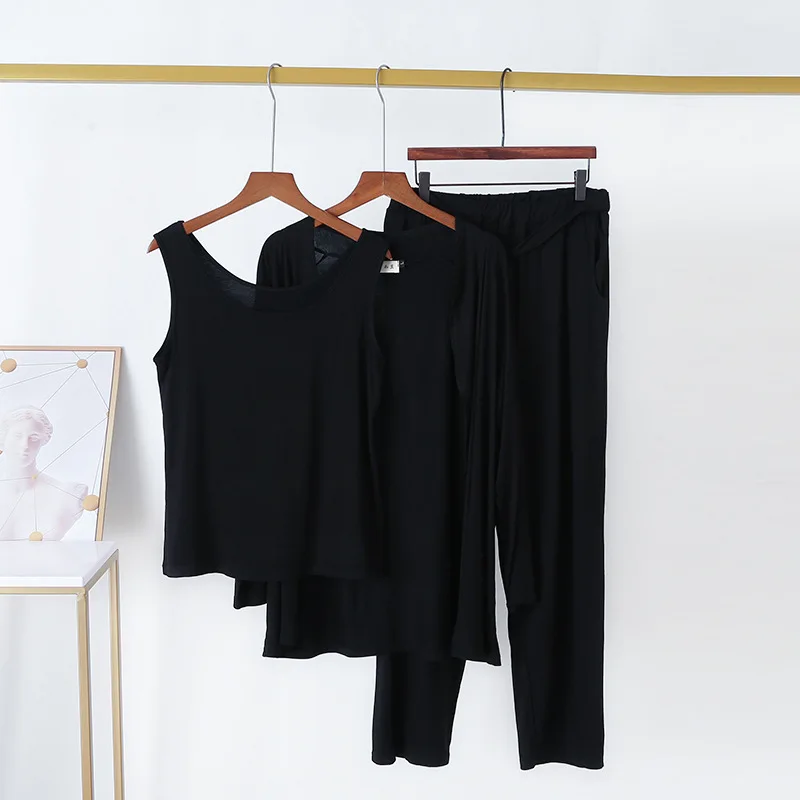 

home costume 2020 women's spring and autumn plus size vest and pants home service three-piece suit home clothes for women