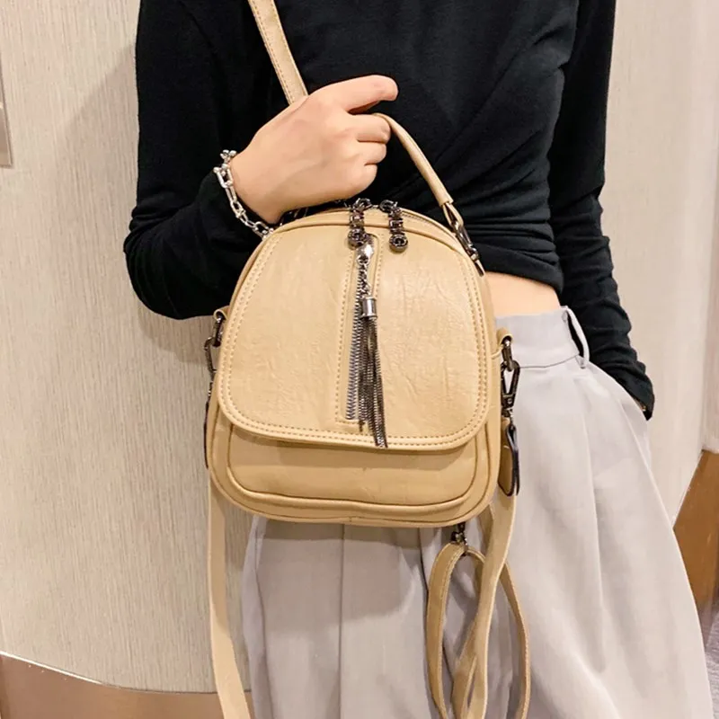 

Small Mini Women's Backpack Luxury Brand Multifunction Backpacks High Quality Leather Wide Shoulder Strap Bag Lady Flap Backpack