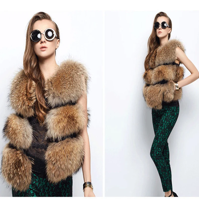 

Faux Raccoon Fur Clothes Fashion Women Winter Fluffy Clothes 2021 Thick Warm Vest Sleeveless Long Top With Pockets