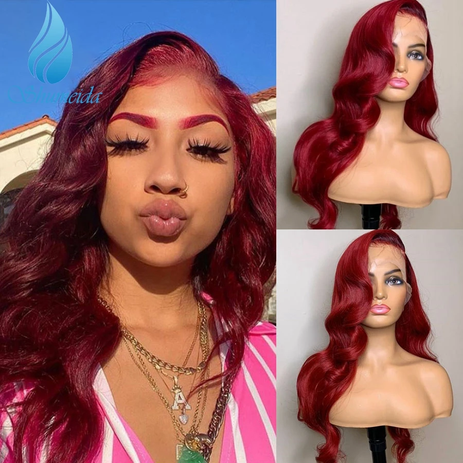 

Парики Shumeida из натуральных волос, красный цвет, 13 х4