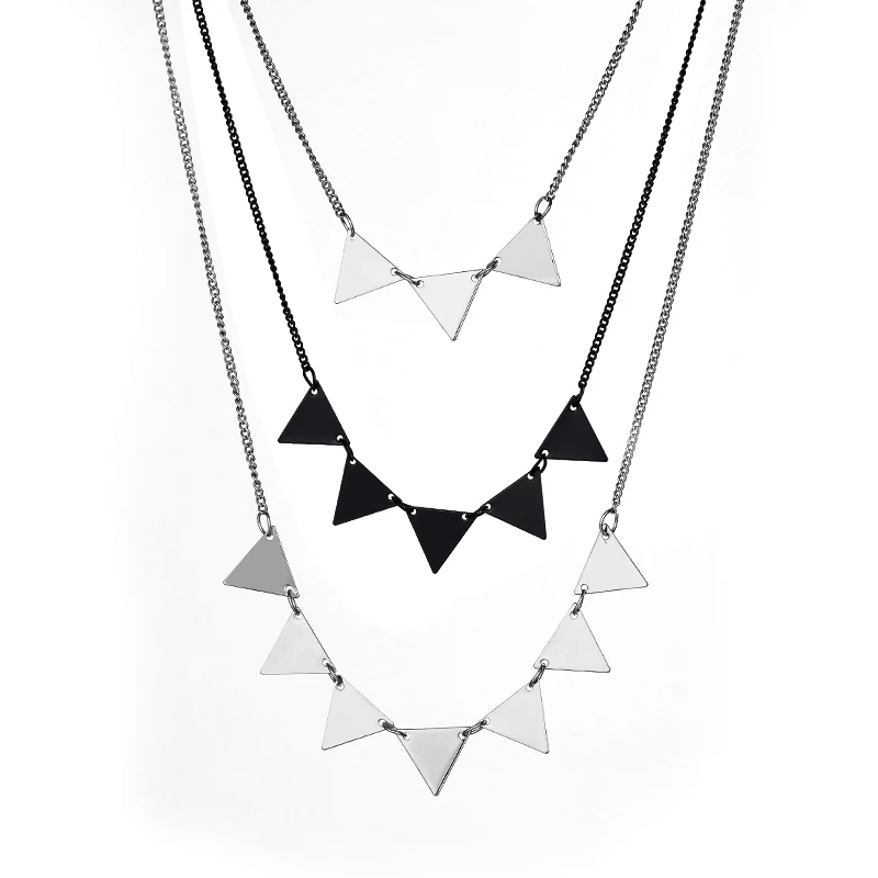 Geometric Triangle Three Layered Necklace Gold Black Link Chain Necklaces For Women Fashion Jewelry Bijoux Femme | Украшения и
