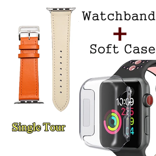 Herm логотип на застежке Свифт кожаный двойной один тур часы ремешок для Apple Watch серии 5 4 3 44 мм 40 мм браслет для iWatch - Цвет ремешка: White Orange