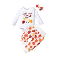 lioraitiin 0 24m newborn infant baby girl 3pcs autumn clothing set long sleeve romper letter printed top maple leaf pants