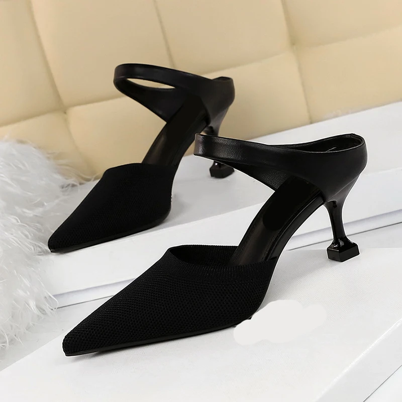 DEAT/женские шлепанцы с острым носком на тонком каблуке популярная модель 10I802