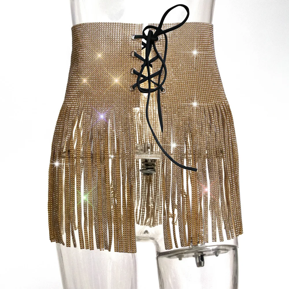 

Rhinestone Skirt Mesh Fringe Tassel Fringe Belt Skirt Shiny Crystal Wedding Belt female Silver women Belt Straps Accessories