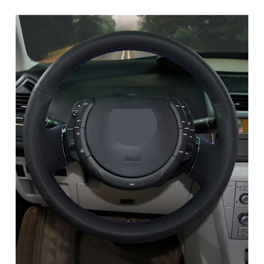 Чехол на руль из искусственной кожи прошитый вручную черный цвет для Citroen Triumph Old C4