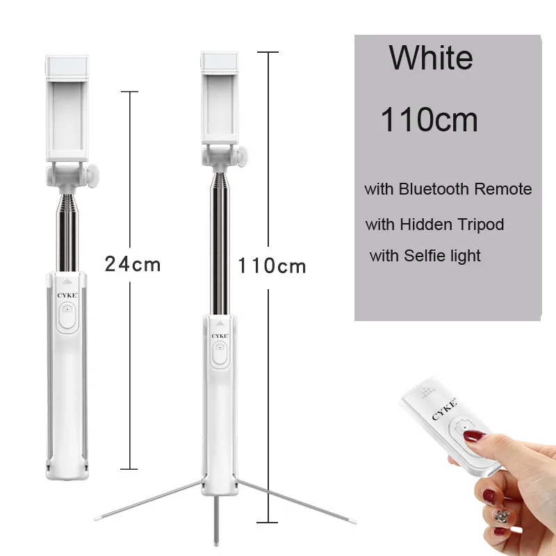 White 110cm Светодиодный заполняющий свет палка для селфи 3 в 1 выдвижное устройство Bluetooth Скрытая телефона штатив монопод палка для селфи для iPhone смартфона - Цвет: White 110cm