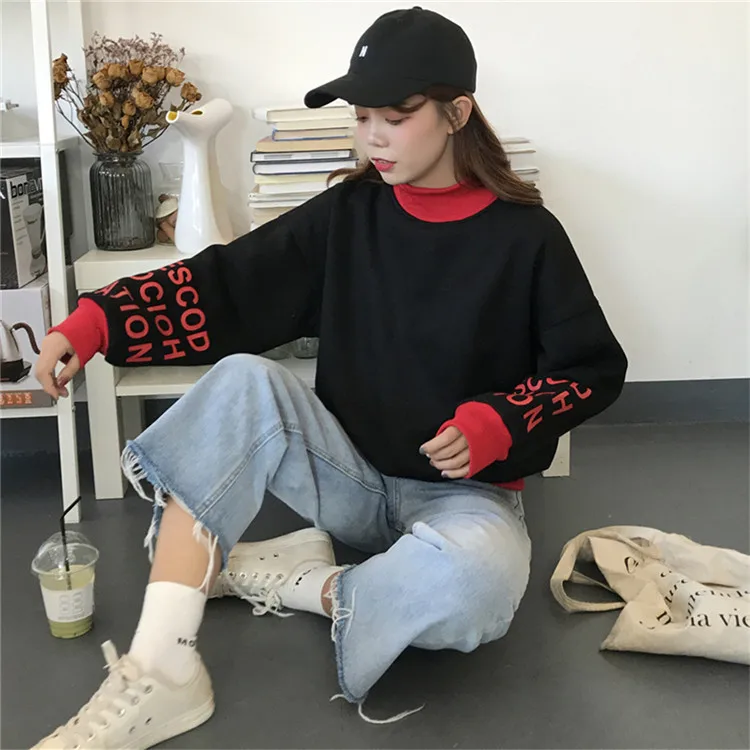 Женские толстовки с капюшоном sudadera mujer Пуловеры круглым вырезом и принтом в стиле