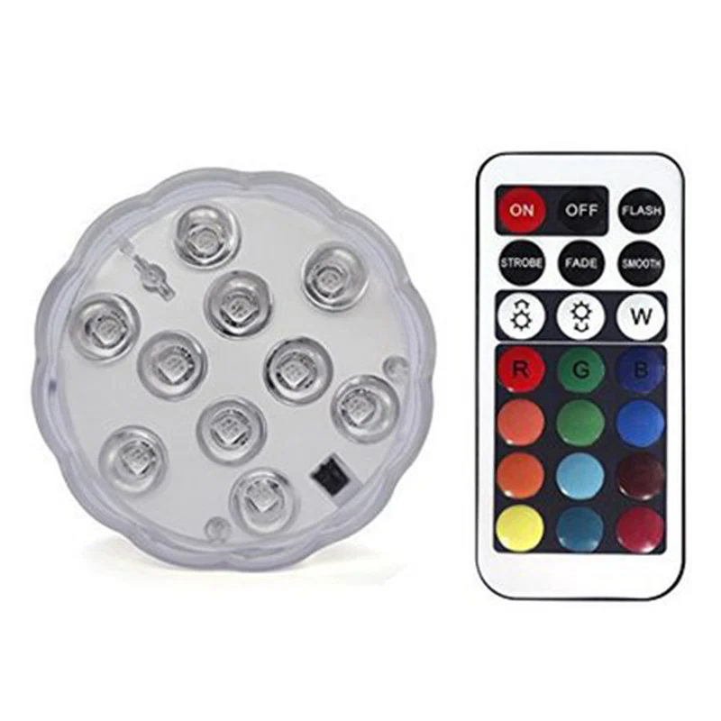 

10pcs LED remote control RGB diving light IP68 battery-powered underwater night light outdoor vase bowl garden party decoration